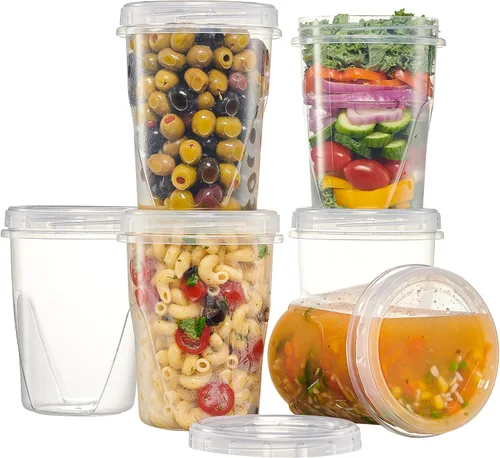 Vista 16 de PLASTICPRO Paquete de 6 recipientes de almacenamiento de alimentos con tapa giratoria con rosca transparente, recipientes reutilizables
