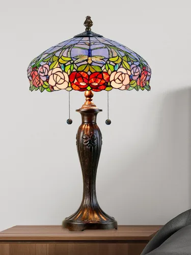 Vista 2 de Dale Tiffany TT12232 Lámpara de mesa Zenia Rose, 16.25" x 16.25" x 27", Fieldstone