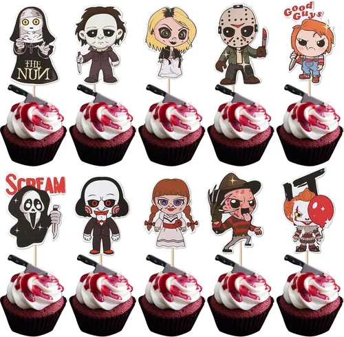 Vista 17 de Rsstarxi Paquete de 24 adornos para cupcakes Little Boo con purpurina, bruja, gato, calabaza, castillo, fantasma, magdalenas, alimentos, decoración