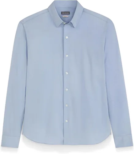 Vista 13 de Van Heusen Camisa de Hombre de Ajuste Clásico con Protección contra Manchas Never Tuck Elástica Lisa de Botones Bel Air Azul