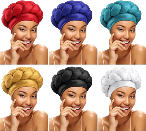 Vista 8 de 6 unidades de turbante africano para mujeres negras, gorro trenzado elástico africano para el cabello trenzado