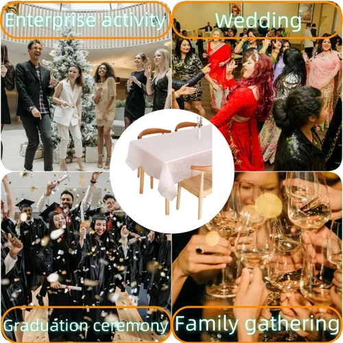 Vista 3 de Manteles desechables para fiestas: mantel de plástico impermeable de 54 x 108 pulgadas, se utiliza para decoración en bodas, fiestas de cumpleaños