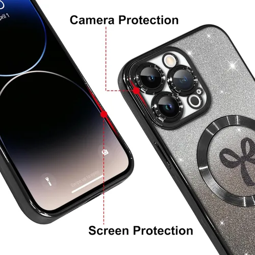Vista 5 de Funda magnética para iPhone 15 Pro Max, [compatible con Magsafe] Bonita funda con lazo de cinta para mujeres y niñas, a prueba de golpes, funda