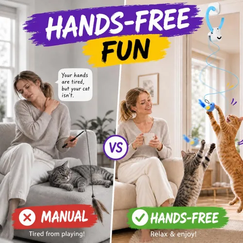 Vista 3 de Juguetes interactivos para gatos de interior: varita de plumas de ave voladora automática, ejercicio de persecución, enriquecimiento, estimulación