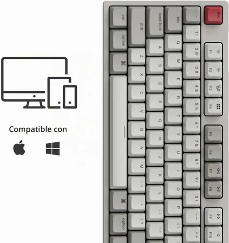 Vista 3 de Keychron C2 - Teclado mecánico con cable de tamaño completo compatible con Mac, interruptor rojo, 104 teclas ABS retro color teclado