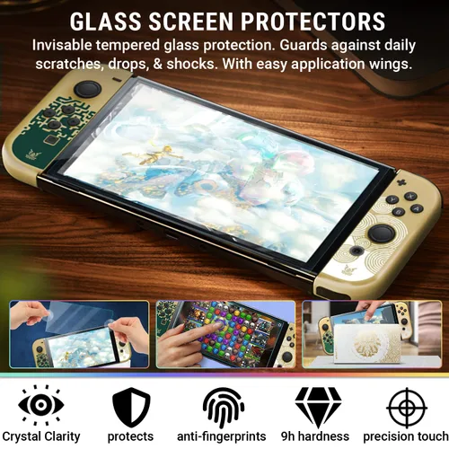 Vista 4 de Orzly Accessory Bundle kit for Nintendo Switch Oled Accessories Essentials Pack Case and Screen Protector Comfort Grip Cover Headphones charger