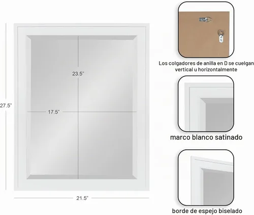 Vista 3 de DesignOvation Bosc - Espejo de pared rectangular decorativo enmarcado, 22 x 28 pulgadas, blanco, espejo de tocador rectangular de transición