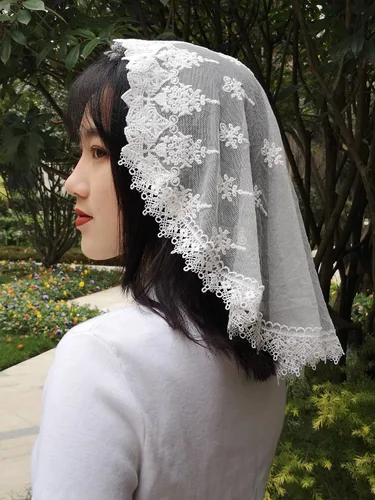 Vista 4 de FANFAN Mantilla Veil - Funda para cabeza de encaje católico para mujer