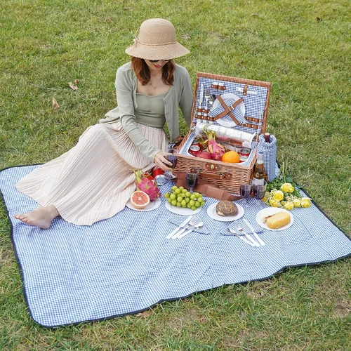 Vista 5 de Cestas de picnic para 2, cesta de picnic con manta impermeable, juego de cestas de picnic con alfombra de playa lavable y compartimento grande