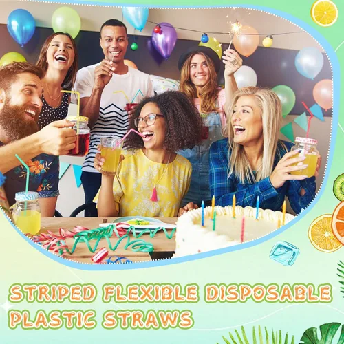 Vista 6 de Eaasty 3000 popotes de plástico flexibles a granel, popotes desechables de plástico, pajitas largas de plástico coloridas, popotes flexibles a