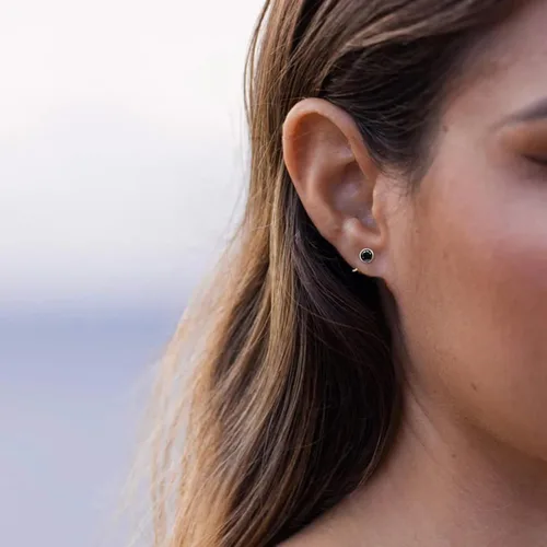 Vista 2 de Aretes de aro de plata de ley 925 con piedras preciosas sintéticas, ópalo, turquesa, piedra lunar, circonita cúbica, para mujer, diseño minimalista