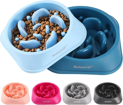 Vista 8 de MateeyLife Paquete de 2 cuencos para perros de alimentación lenta, 1 taza A-Azul claro y azul oscuro