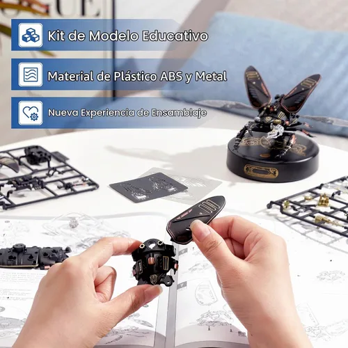 Vista 3 de Rompecabezas de metal 3D para adultos, kits de modelos de bricolaje para construir, rompecabezas mecánico de escarabajo de ciervo de 115 piezas