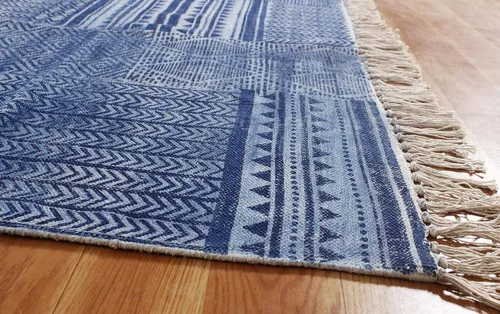 Vista 7 de Colección - Alfombra rectangular de 2 x 3 pies, color azul, de algodón, dhurrie, abstracta, Kilim para interiores y exteriores, alfombra de tejido