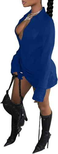 Vista 4 de LYANER Mini vestido ajustado de manga larga con cuello en V y dobladillo cruzado para mujer