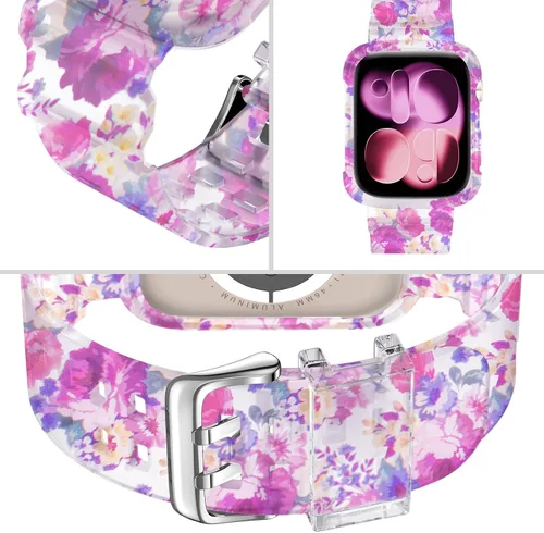 Vista 305 de DABAOZA - Correa transparente compatible con Apple Watch con estuche protector, correa deportiva de TPU con brillo para mujeres y hombres