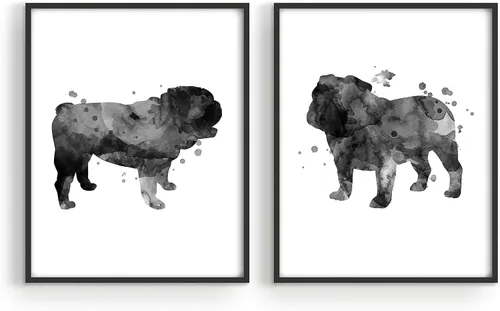 Vista 5 de Summit Designs Impresiones artísticas de pared con diseño de perro y cachorro de bulldog inglés, juego de 2 pósteres sin marco (11 x 14 pulgadas)