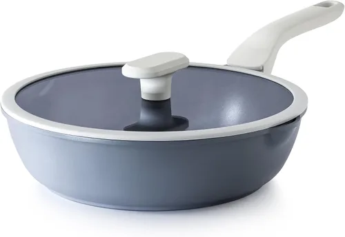 Vista 11 de PRICUSIS Sartén antiadherente profunda para freír con tapa de vidrio, 10 pulgadas (3.2 cuartos de galón), sartén antiadherente para saltear 5 veces