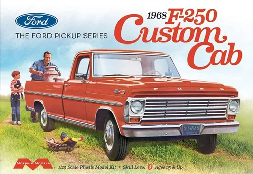 Vista 3 de Moebius Models 2564 1:25 1968 F0RD F-250 Custom Cab Pickup Kit de modelo de plástico
