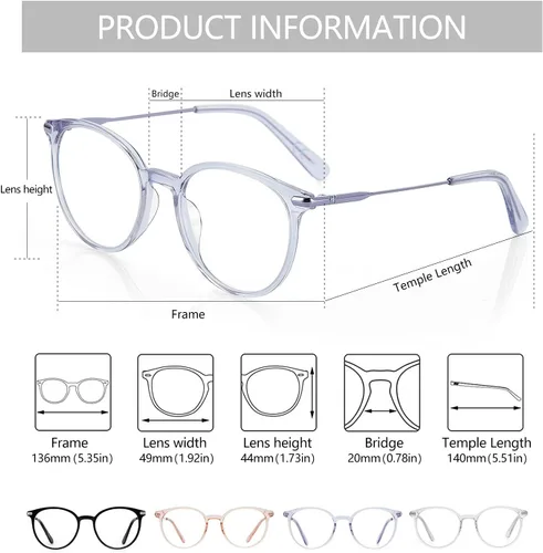 Vista 4 de ZENOTTIC Gafas ópticas redondas con marco transparente, lentes transparentes, lentes sin receta para mujer