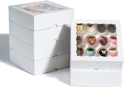 Vista 9 de RomanticBaking 14 piezas cajas de panadería de 7" x 7" x 2 1/2" pulgadas con ventana para tartas, galletas, fresas cubiertas de chocolate