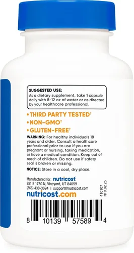 Vista 4 de Nutricost Suplemento NADH (20 mg) 120 cápsulas - Dinucleótido de adenina B-nicotinamida, vegano, sin gluten