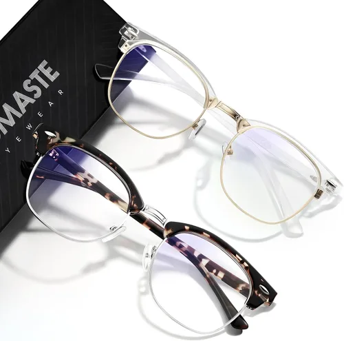 Vista 47 de Blue Light Blocking Glasses Anti Eyestrain Computer Gaming Glasses Vintage Half Frame UV Clear Lens for Women Men