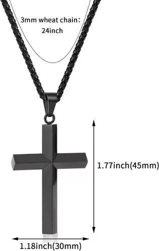 Vista 4 de P.Blake - Collar de cruz con borde biselado para hombres y niños, cadena de acero inoxidable con colgante de cruz para hombres y niños