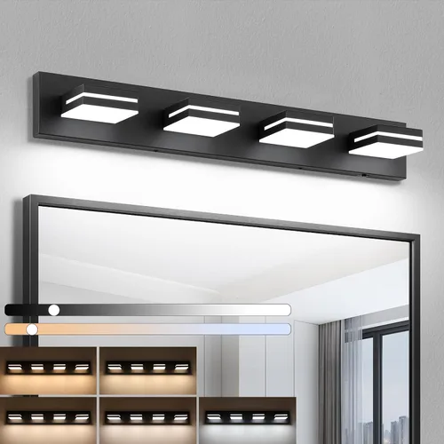 Vista 14 de Accesorios de iluminación de tocador de baño sobre espejo (3 luces, 5CCT, regulable) modernos accesorios de iluminación LED de pared de baño, negro