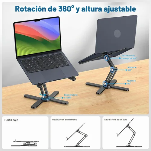 Vista 2 de OMOTON LA10 - Soporte giratorio para portátil de 360°, plegable para Negro