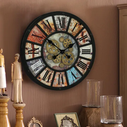 Vista 7 de Unique Moving Gear - Reloj de pared extra grande de 21 pulgadas, funciona con pilas, decoración industrial retro estilo casa de campo steampunk