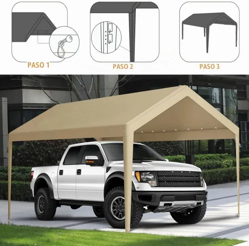 Vista 3 de Cubierta de toldo de repuesto para cochera, cubierta superior de repuesto para marco de cochera de 10' x 20', lona impermeable y protegida contra