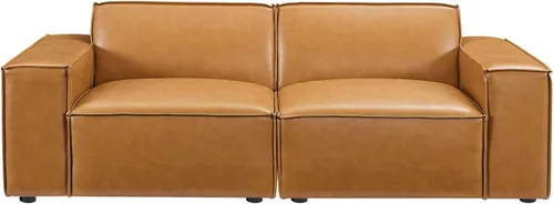Vista 4 de Modway Restore - Sofá biplaza seccional de cuero vegano en color marrón