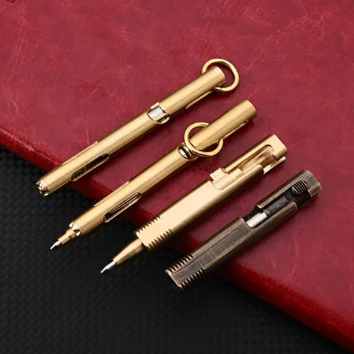 Vista 8 de Bolt Action - Mini bolígrafo de latón, reemplazables EDC de tinta negra por Bolt Action para oficina, trabajo, escritura, firma, viajes, trabajo