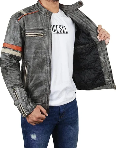 Vista 4 de Spazeup Cafe Racer Chaqueta Vintage Motocicleta Retro Moto Chaqueta de cuero envejecido Chaqueta de motocicleta desgastada para hombre, Retro 2