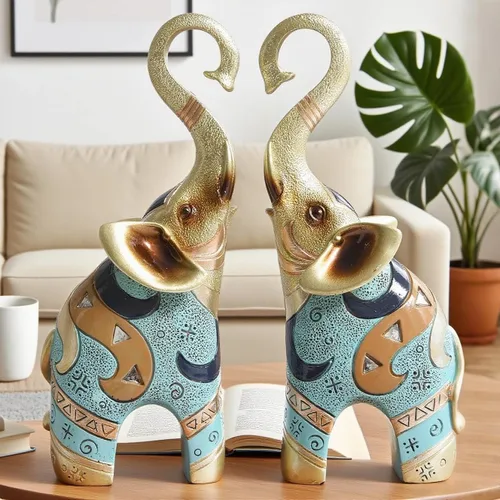Vista 4 de Decoración de estatuas de elefante dorado, figura de buena suerte para decoración del hogar, esculturas y estatuas de arte de resina, regalos