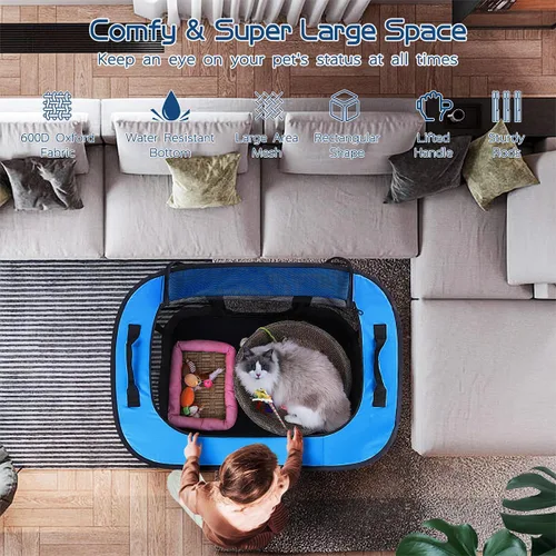 Vista 5 de Corralito para perros, corralito para mascotas, corralito plegable para cachorros y gatos, jaula de camping portátil para ejercicio, cubierta