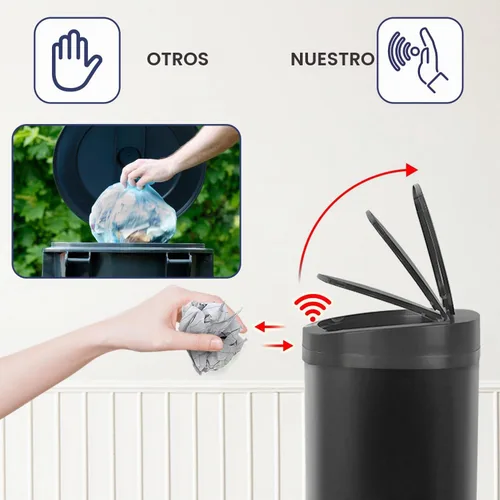 Vista 4 de Bote de basura automático negro con tapa, cubo de basura de 13 galones
