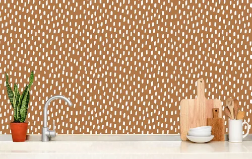 Vista 2 de HAOKHOME Papel tapiz para despegar y pegar, diseño de puntos modernos y bohemios, extraíble, para baño, color caramelo/blanco, papel de contacto