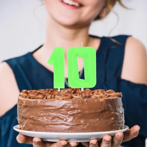 Vista 4 de DERVENTA Vela Grande de Cumpleaños Número 3D Verde Luminoso de 3.7 Pulgadas Celebración de Fiesta Aniversario Decoración Adorno para Pastel 1 Pieza