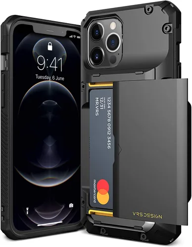 Vista 12 de VRS DESIGN Damda Glide Pro - Funda para iPhone 12 Pro Max, con [4 tarjetas] Premium Robusta [Semiautomática] Funda para tarjeta de crédito