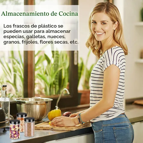 Vista 6 de Hajoyful Tarros de plástico con tapas de 6 onzas, 42 recipientes pequeños vacíos para cosméticos, tarros de comida transparentes para regalo, tarros