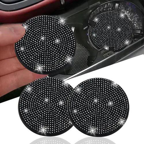 Vista 36 de NBTEPEM 2 posavasos de auto con diamantes de imitación, 2.75 pulgadas, antideslizantes, a prueba de golpes, universal, a la moda, para auto