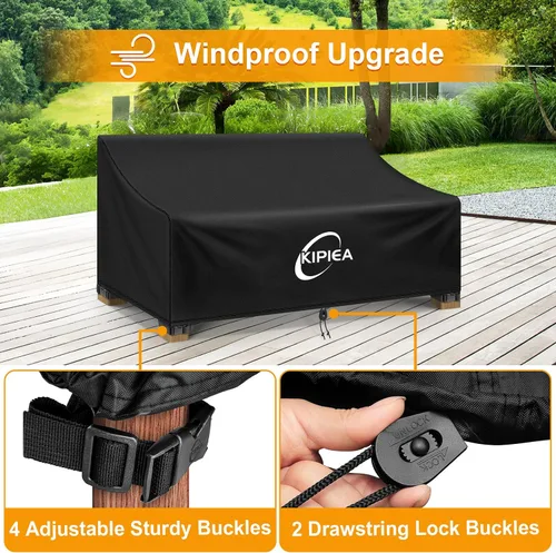 Vista 5 de Kipiea Funda para sofá de patio, funda resistente para sofá de exteriores, impermeable, para invierno, funda para muebles de patio de 2 plazas