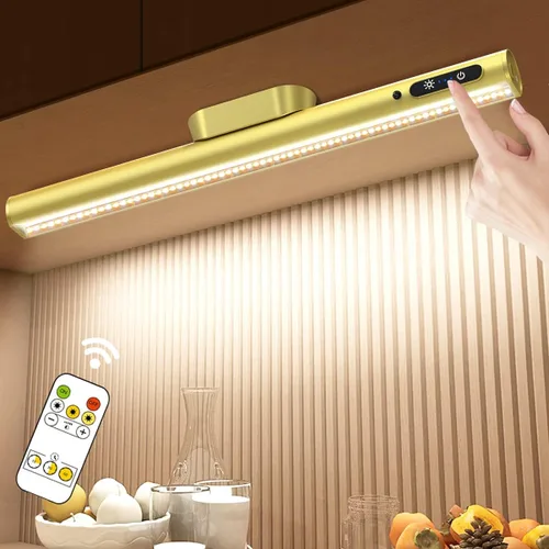 Vista 8 de Hapfish Tira de luces de pared que funcionan con pilas, barra de luz LED magnética recargable con control remoto, lámpara de escritorio regulable