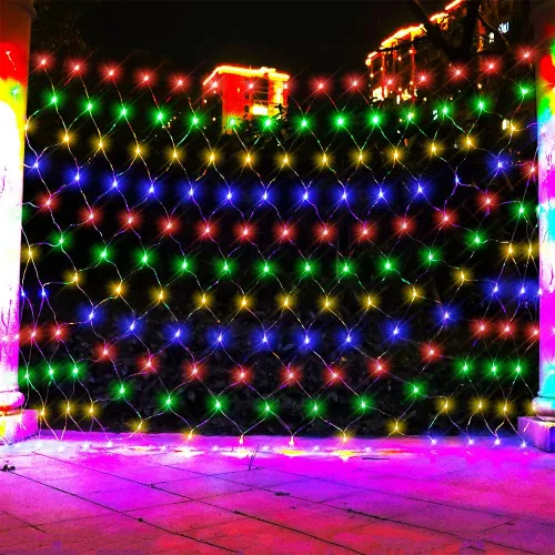 Vista 7 de Luces de Red de Navidad Rojas, 240 Luces LED de Malla para Árbol Exterior con Enchufe, Luces Colgantes de Cadena para Navidad, Halloween, Jardín Rojo