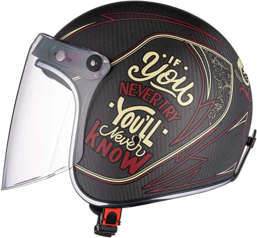 Vista 3 de VCOROS Visera universal abatible con 3 cierres a presión para casco de motocicleta de cara abierta retro (Transparente) Flip up & down adjustable