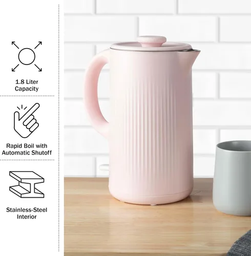 Vista 15 de Hervidor eléctrico – Calentador de agua de ebullición rápida con apagado automático con interior de acero inoxidable y construcción de doble pared