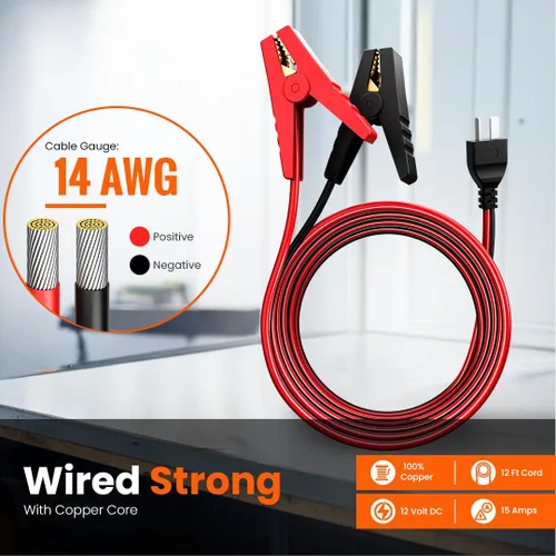 Vista 5 de Journeyman-Pro - Cables de carga de batería CC tipo T compatibles con generador Honda 14AWG 15A 12VDC con abrazaderas aisladas, cable de 3.6 m