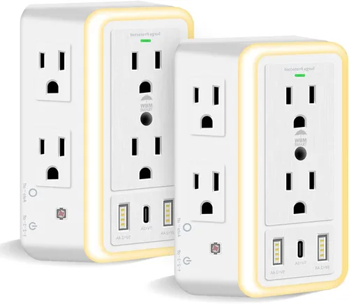 Vista 11 de WBM Smart Regleta de alimentación de 5.9 pies y 10 A, enchufe de cable de extensión con 2 puertos USB y 1 enchufe tipo C, certificado ETL, extensor